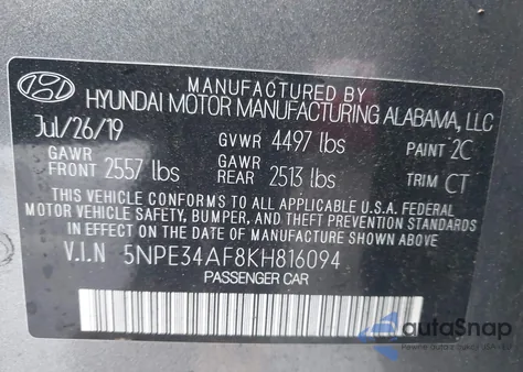 2019 Hyundai Sonata Sport z USA, uszkodzony, nr VIN 5NPE34AF8KH816094